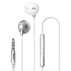 BASEUS Vezetékes sztereó fülhallgató, 3.5 mm, mikrofon, felvevő gomb, hangerő szabályzó, Encok H06, ezüst, NGH06-0S (RS84987)