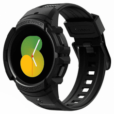 Spigen Samsung Galaxy Watch 4 / 5 (44mm) SM-R870 / R915F, Szilikon védőkeret, ütésálló, szíjjal, Rugged Armor Pro, fekete (123435)