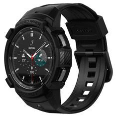 Spigen Samsung Galaxy Watch 4 Classic (46mm) SM-R890, Szilikon védőkeret, ütésálló, szíjjal, Rugged Armor Pro, fekete (112808)