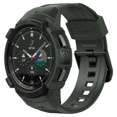 Spigen Samsung Galaxy Watch 4 Classic (46mm) SM-R890, Szilikon védőkeret, ütésálló, szíjjal, Rugged Armor Pro, sötétzöld (112810)