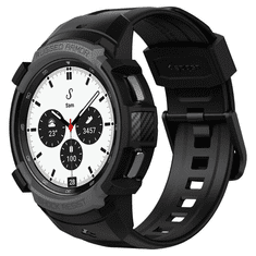 Spigen Samsung Galaxy Watch 4 Classic (42mm) SM-R880, Szilikon védőkeret, ütésálló, szíjjal, Rugged Armor Pro, sötétszürke (112802)