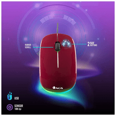 NGS Addict Maroon Optikai Vezetékes egér 1000Dpi Led világítással, Piros