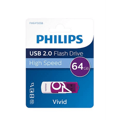PHILIPS Pen Drive 64GB Vivid USB 2.0 fehér-lila (FM64FD05B/10) (FM64FD05B/10)
