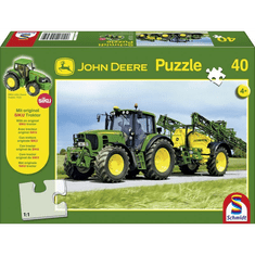 Schmidt John Deere Traktor 7530 tápanyagszóróval 40db-os puzzle (55625) + SIKU Traktor modell (13895-184) (13895-184)