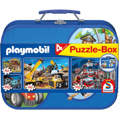 Schmidt Playmobil 2x60, 2x100 db Puzzle Box - Fém kofferben kék (55599, 12406-184) (55599)