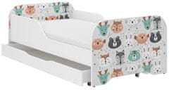 Wooden Toys MIKI gyerekágy 140x70cm ajándék matraccal, ágyneműtartó nélkül - erdei állatkák