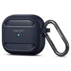 Spigen Bluetooth fülhallgató töltőtok tartó, szilikon, vezeték nélküli töltés támogatás, karabiner, Apple AirPods 3 kompatibilis, Rugged Armor, szürke (110278)