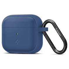 Spigen Bluetooth fülhallgató töltőtok tartó, szilikon, vezeték nélküli töltés támogatás, karabiner, Apple AirPods 3 kompatibilis, Silicone Fit, kék (114285)