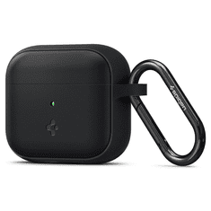 Spigen Bluetooth fülhallgató töltőtok tartó, szilikon, vezeték nélküli töltés támogatás, karabiner, Apple AirPods 3 kompatibilis, Silicone Fit, fekete (110288)