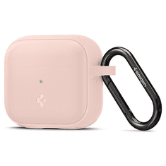 Spigen Bluetooth fülhallgató töltőtok tartó, szilikon, vezeték nélküli töltés támogatás, karabiner, Apple AirPods 3 kompatibilis, Silicone Fit, rózsaszín (114284)