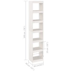 Vidaxl fehér tömör fenyőfa könyvszekrény/térelválasztó 40x30x199 cm 808154