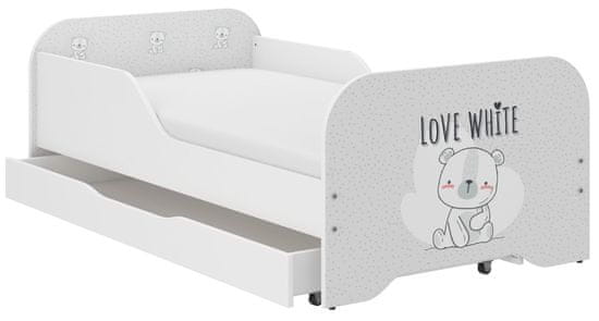 Wooden Toys MIKI gyerekágy 140x70cm ajándék matraccal, ágyneműtartó nélkül - fehér maci