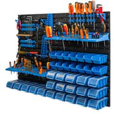 botle Műhely panel szerszámokhoz 115 x 78 cm és 34 db Dobozok fedéllel Kék műanyag