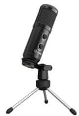 LORGAR mikrofon Soner 313 streaminghez, kondenzátor, hangerő és visszhang gomb, fekete