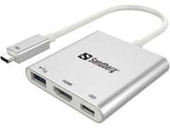 Sandberg Mini USB-C HUB, HDMI+USB, ezüst
