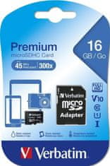 Verbatim SDHC 16GB micro memóriakártya PREMIUM UHS-I (U1) (45MB/s), V10, Class 10 + adapter