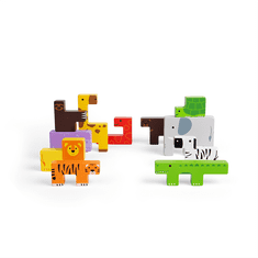 Bigjigs Toys Fából készült puzzle blokkok szafari állatokkal