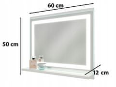 DOMTECH Fürdőszoba TÜKÖR integrált LED világítással, tükör polccal.