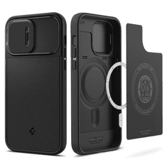 Spigen Apple iPhone 14 Pro, Szilikon tok, közepesen ütésálló, kamera védelem, Magsafe töltővel kompatibilis, Optik Armor Mag, fekete (8809811864908)
