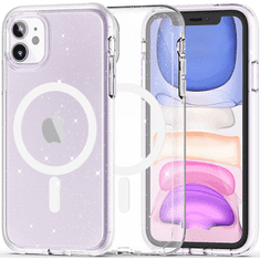 Apple iPhone 11, Műanyag hátlap védőtok + szilikon keret, Magsafe töltővel kompatibilis, csillogó hátlap, FlexAir Hybrid Magsafe Glitter, átlátszó