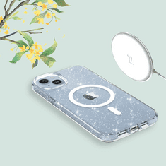 TokShop Apple iPhone 15, Műanyag hátlap védőtok + szilikon keret, Magsafe töltővel kompatibilis, csillogó hátlap, FlexAir Hybrid Magsafe Glitter, átlátszó (TS0180)