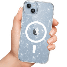 TokShop Apple iPhone 13 / 14, Műanyag hátlap védőtok + szilikon keret, Magsafe töltővel kompatibilis, csillogó hátlap, FlexAir Hybrid Magsafe Glitter, átlátszó (9490713930908)