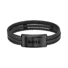 Hugo Boss Stílusos fekete bőr karkötő 1580425