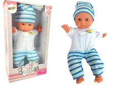 Lean-toys Baba baba kék csíkos pizsama 30 cm
