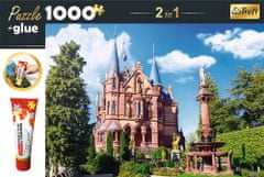 Trefl 2 az 1-ben puzzle készlet Drachenburg kastély Siebengebirge-ben, Németország 1000 darab ragasztóval