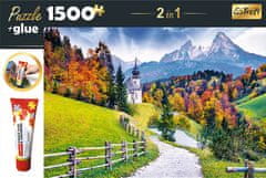 Trefl 2 az 1-ben puzzle készlet Maria Gern Church, Bajorország 1500 darab ragasztóval