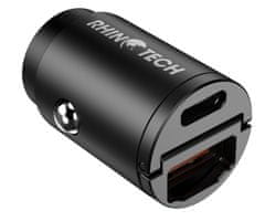 RhinoTech MINI autós töltő USB-C + USB-A 30W RTACC324, fekete