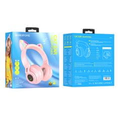 Borofone BO18 bluetooth fülhallgató macskafüllel, rózsaszín