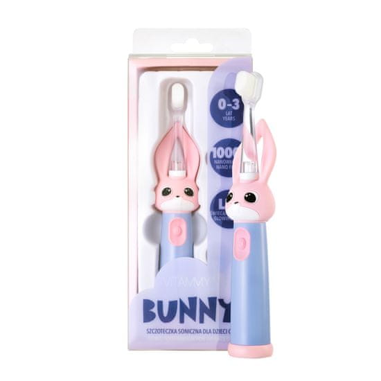 Vitammy Bunny Sonic fogkefe gyerekeknek LED fénnyel és nanoszálas 0-3 éves korig, rózsaszín