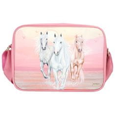 Miss Melody válltáska, Rózsaszín + pasztell színek, 3 ló fut át a vízen