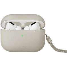 UNIQ Bluetooth fülhallgató töltőtok tartó, szilikon, csuklópánt, vezeték nélküli töltés támogatás, Apple AirPods Pro 2 kompatibilis, Lino, bézs (S69532)