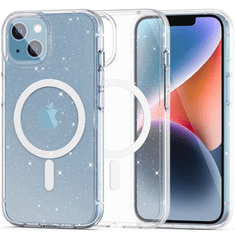 TokShop Apple iPhone 13 / 14, Műanyag hátlap védőtok + szilikon keret, Magsafe töltővel kompatibilis, csillogó hátlap, FlexAir Hybrid Magsafe Glitter, átlátszó (9490713930908)
