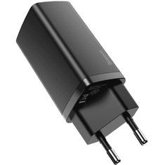 BASEUS Hálózati töltő adapter, 65W, USB aljzat, USB Type-C aljzat, USB Type-C kábellel, gyorstöltés, PD 3.0, QC 3.0, Baseus, CCGAN2L-B01, fekete (119124)