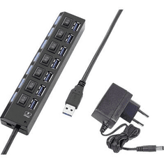 Renkforce 7 portos USB 3.0 hub, külön kapcsolható, státusz LED, iPad töltőcsatlakozó, fekete, (RF-4821051)