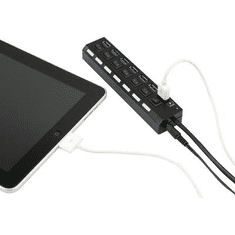 Renkforce 7 portos USB 3.0 hub, külön kapcsolható, státusz LED, iPad töltőcsatlakozó, fekete, (RF-4821051)