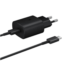 SAMSUNG Hálózati töltő adapter, 5V / 3000mA, USB Type-C aljzat, USB Type-C kábellel, PD, gyorstöltés, Samsung, fekete, gyári (RS90757)