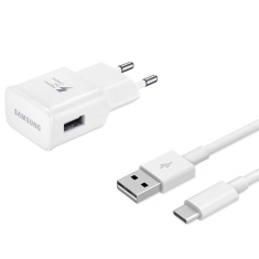 SAMSUNG Hálózati töltő adapter, 5V / 1550 mAh, USB aljzat, USB Type-C kábellel, gyorstöltés, Samsung, gyári, fehér (RS82034)