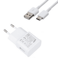 SAMSUNG Hálózati töltő adapter, 5V / 2000mA, USB aljzat, USB Type-C kábellel, Samsung, fehér, gyári (RS68922)