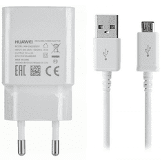 Huawei Hálózati töltő adapter, 5V / 1000 mAh, USB aljzat, microUSB kábellel, Huawei, fehér, gyári
