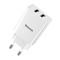 BASEUS Hálózati töltő adapter, 10.5W, 2 x USB aljzat, gyorstöltés, Speed Mini Dual, fehér (RS114314)