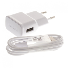 SAMSUNG Hálózati töltő adapter, 5V / 1000 mAh, USB aljzat, microUSB kábellel, Samsung, fehér, gyári (RS64567)