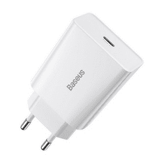 BASEUS Hálózati töltő adapter, 20W, USB Type-C aljzat, gyorstöltés, PD, Speed Mini, fehér (RS115303)
