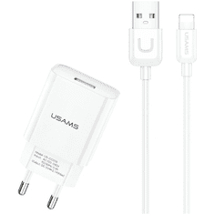 USAMS Hálózati töltő adapter, 10W, USB aljzat, Lightning kábellel, T21, fehér (RS91485)