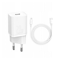 BASEUS Hálózati töltő adapter, 20W, USB Type-C aljzat, USB Type-C - Lightning kábellel, gyorstöltés, PD, Si, fehér (sérült csomagolás) (RS112767SCS)