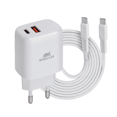 RivaCase Rivapower PS4192 WD4 hálózati töltő 20W PD/QC 3.0 USB-C + USB-A + USB-C kábel fehér (4260709010236) (4260709010236)