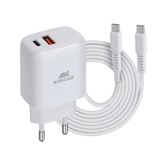 RivaCase Rivapower PS4192 WD4 hálózati töltő 20W PD/QC 3.0 USB-C + USB-A + USB-C kábel fehér (4260709010236) (4260709010236)